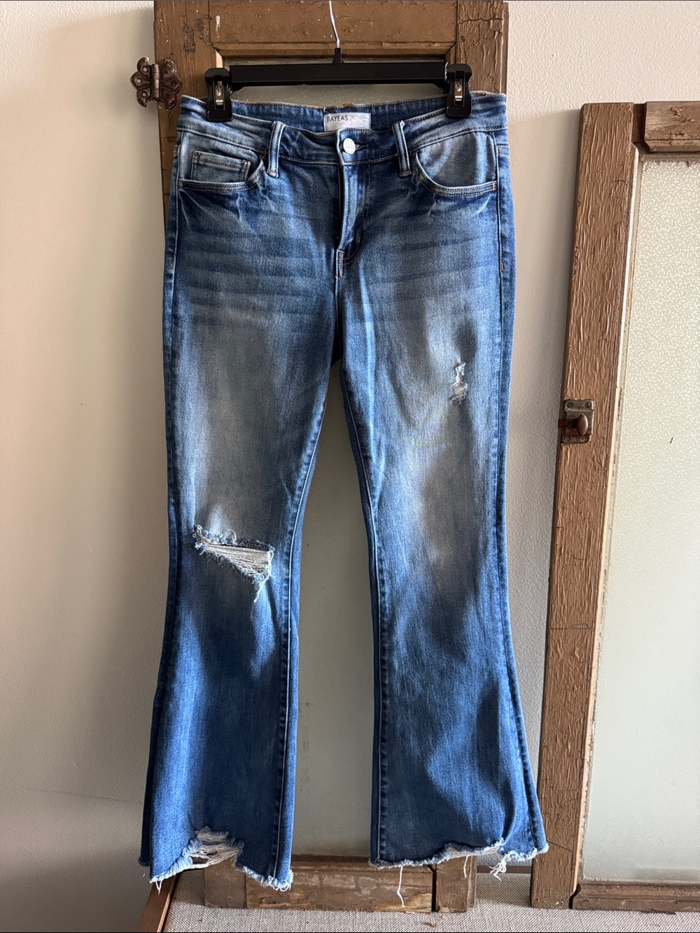 Bayeas Mid Blue Distressed Flare Jeans
